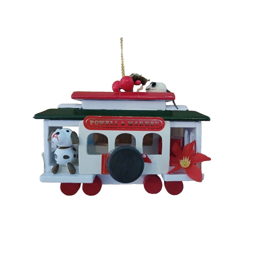 Dog on Choo Choo Train Christmas Ornament Wooden Holiday Tree Decoration